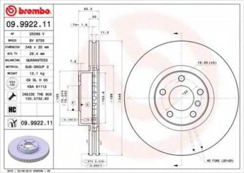 09992211 BREMBO тормозной диск